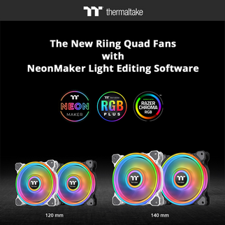 Thermaltake New Riing Quad 12/14 Black and White Radiator Fans and NeonMaker Light Editing Software