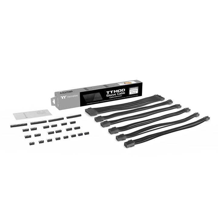 Thermaltake TtMod Sleeve Cable siyah uzatma kablo seti, kutu, sekiz örgülü kablo ve kablo tarakları